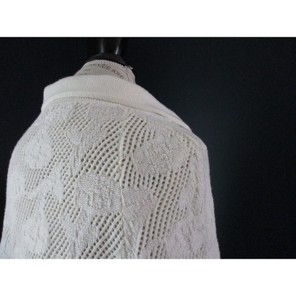 Vintage White Open Knit Crochet Lace Fringe Sweater Shawl Size Large - Picture 6 of 10